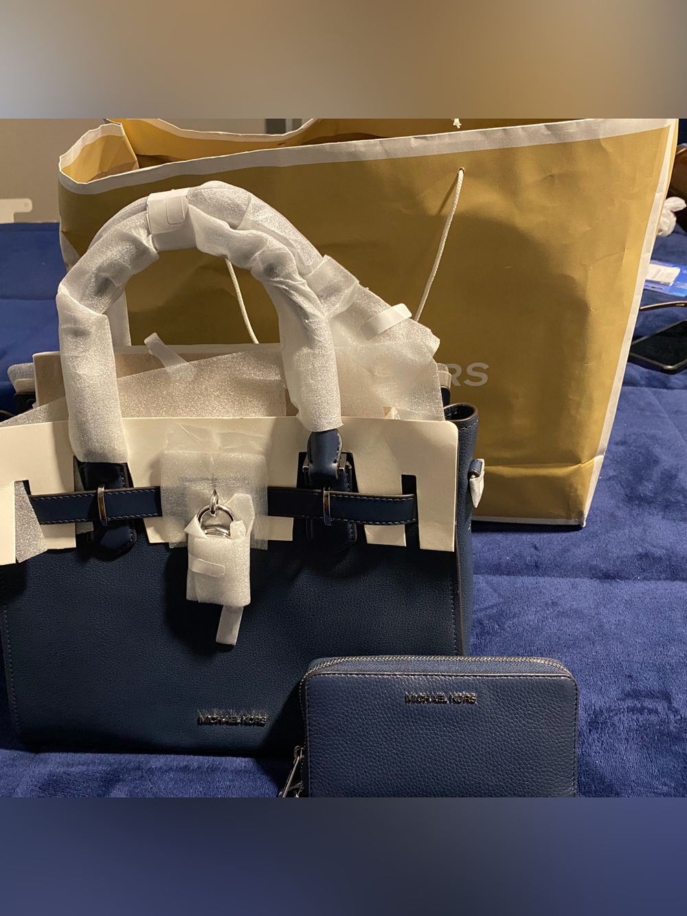 Michael Kors Navy Leather Satchel with Matching Wallet